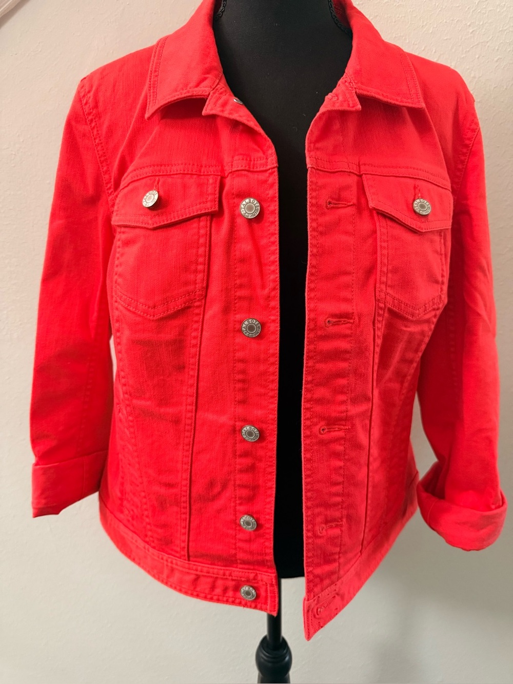 Talbots Bright Red Denim Jacket with Button Front